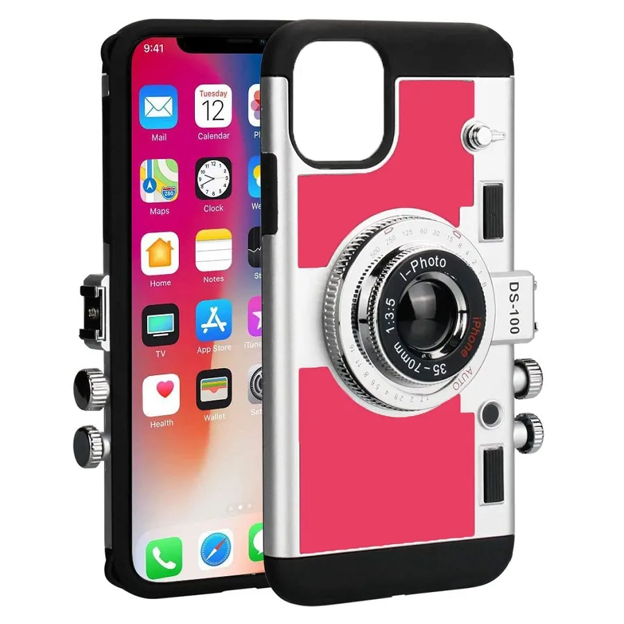 Θήκη για iPhone 12 Pro 3D Vintage Camera (ροζ)