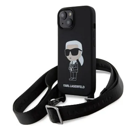 Θήκη για iPhone 15 Pro Max Karl Lagerfeld Crossbody Ikonik Hard Case (μαύρο – KLHCP15XSCBSKNK)