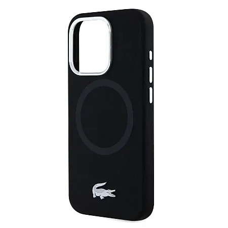 Θήκη για iPhone 15 Pro Lacoste HC Magsafe Silicone Silver Croc Logo (LCHMP15LSMAK - μαύρο)