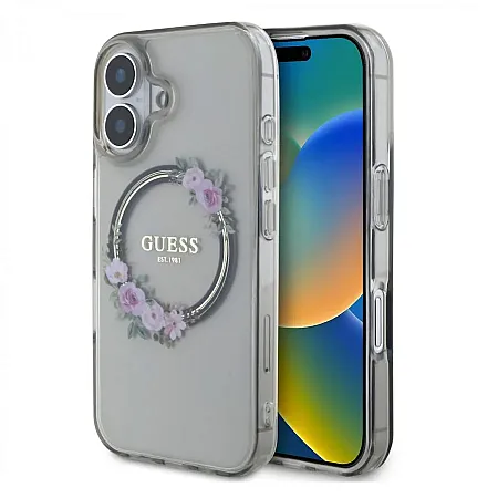 Θήκη για iPhone 16 Guess Magsafe “Flower Wreath” Hard Case (Μαύρο – GUHMP16SHFWFCK)