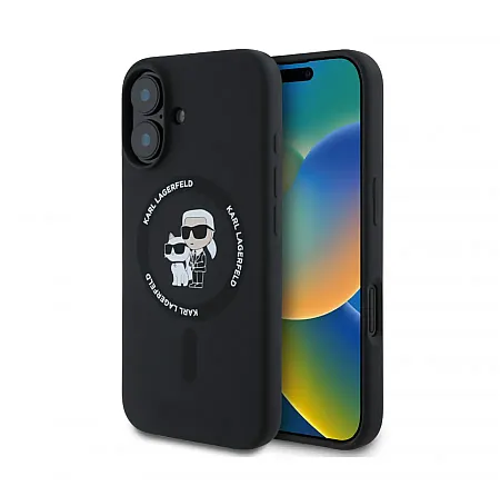 Θήκη για iPhone 16  Karl Lagerfeld Magsafe KC Heads/Body Ring Silicone Case (Μαύρο- KLHMP16SSCMKCRHK)