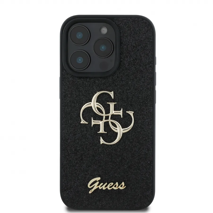 Θήκη για iPhone 16 Pro Max Guess Fixed Glitter Big 4G Logo Case Θήκη προστασίας από σιλικόνη (Μαύρο – GUHCP16XHG4SGK)