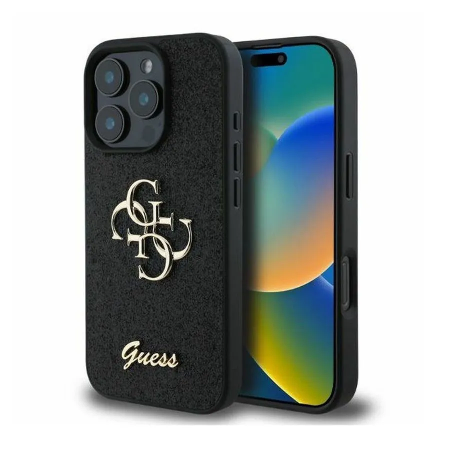 Θήκη για iPhone 16 Pro Max Guess Fixed Glitter Big 4G Logo Case Θήκη προστασίας από σιλικόνη (Μαύρο – GUHCP16XHG4SGK)