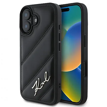 Θήκη για iPhone 16 Karl Lagerfeld Quilted Metal Signature Logo Collection Case Θήκη προστασίας από δερματίνη (Μαύρο – KLHCP16SPQDSMGK)
