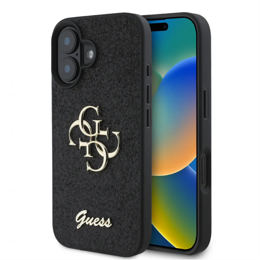Θηκη για iPhone 16 Guess Fixed Glitter Big 4G Logo Case Θήκη προστασίας από σιλικόνη (Μαύρο – GUHCP16SHG4SGK)