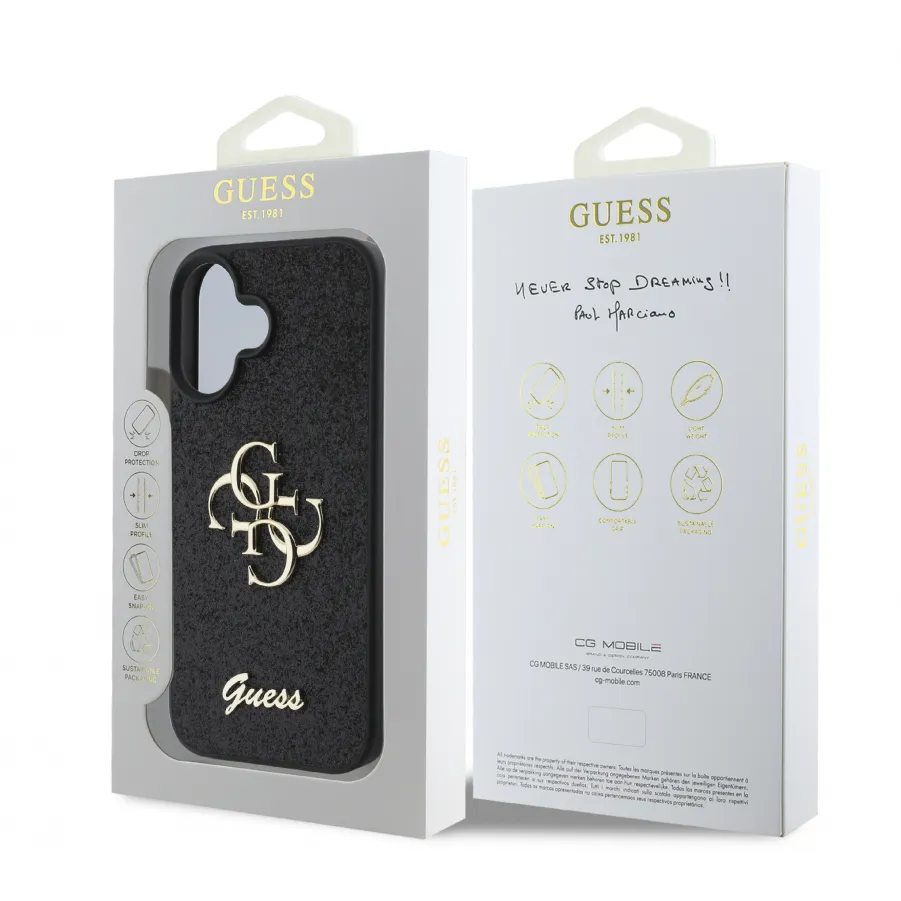 Θηκη για iPhone 16 Guess Fixed Glitter Big 4G Logo Case Θήκη προστασίας από σιλικόνη (Μαύρο – GUHCP16SHG4SGK)