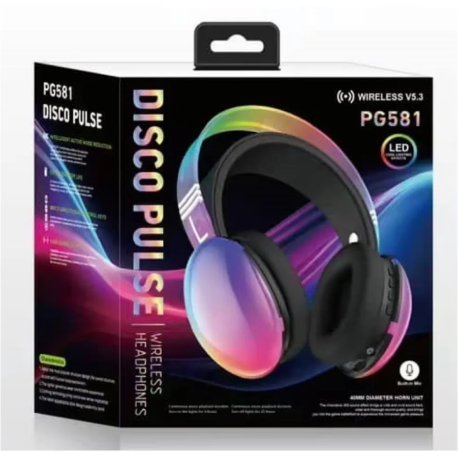 Ασύρματα Ακουστικά Κεφαλής PG581 με RGB Φωτισμό (Μπλε)