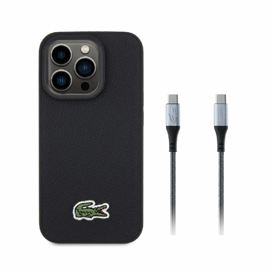 Θήκη για iPhone 16 Pro Lacoste Woven Iconic Petit Pique Magsafe με καλώδιο Type -C (Μαύρο-LCHMBCCP16LPVCK)