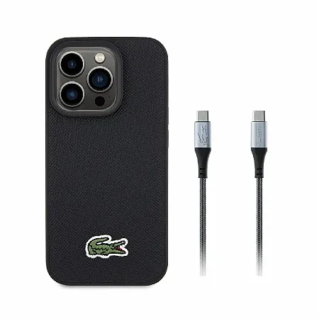 Θήκη για iPhone 16 Pro Lacoste Woven Iconic Petit Pique Magsafe με καλώδιο Type -C (Μαύρο-LCHMBCCP16LPVCK)