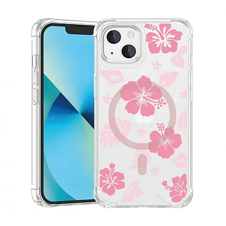 Θήκη για iPhone 16 Hibiscus Pink Flower Magsafe (Διάφανο)