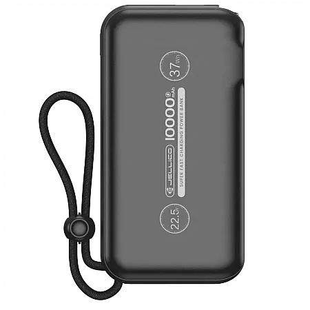 Powerbank Jellico P38 10000mAh 22.5W PD/QC Με Πτυσσόμενο AC Βύσμα και Ενσωματωμένα Καλώδια (Μαύρο)
